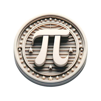 Silver three-dimensional Pi coin with the π symbol